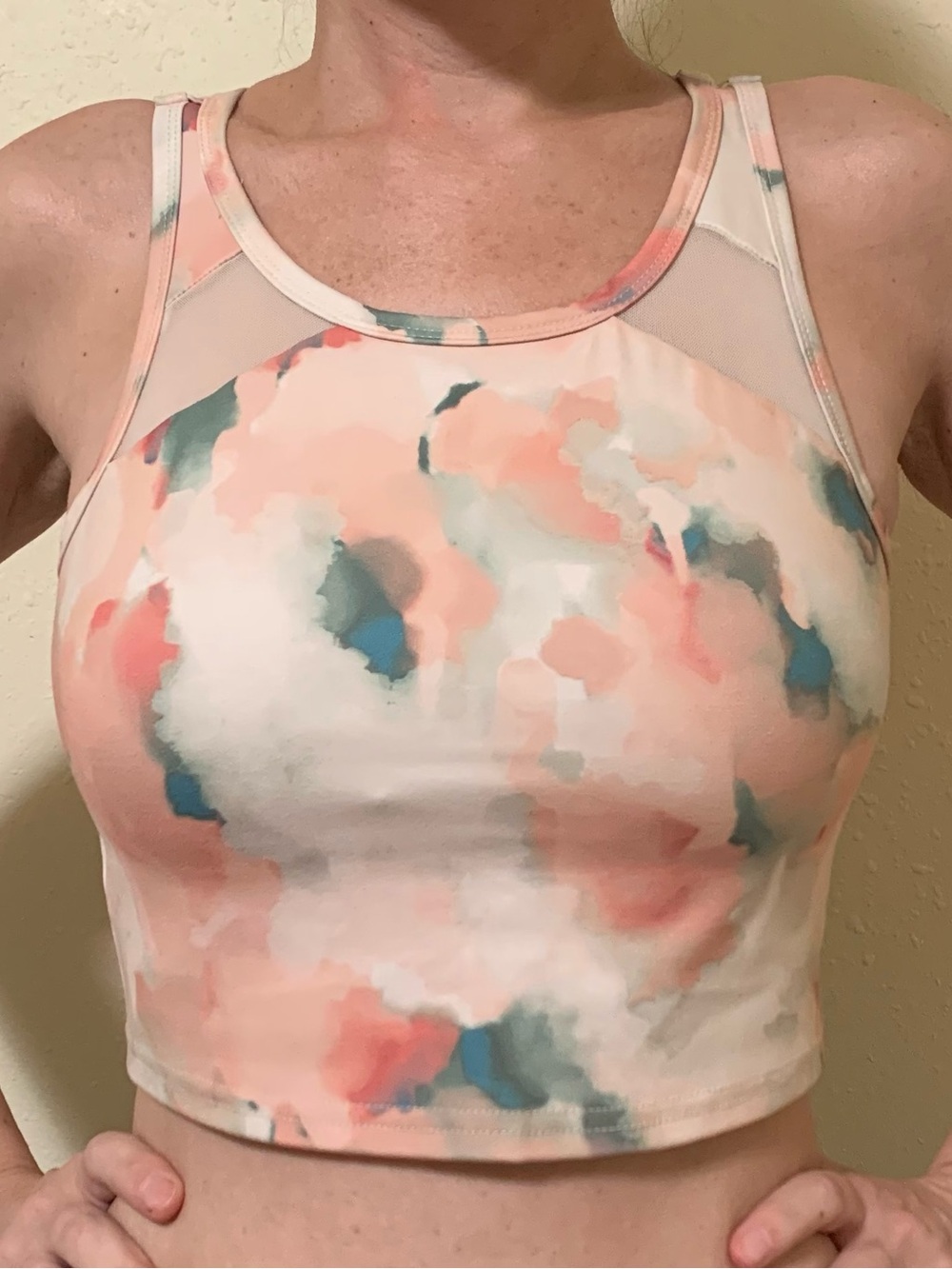 Marble Watercolor Crop Tank Top in Peach & Teal